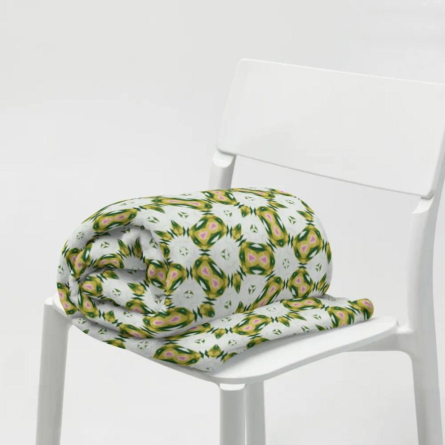 Yellow White Green & Pink Geometric Floral Throw Blanket product image (1)