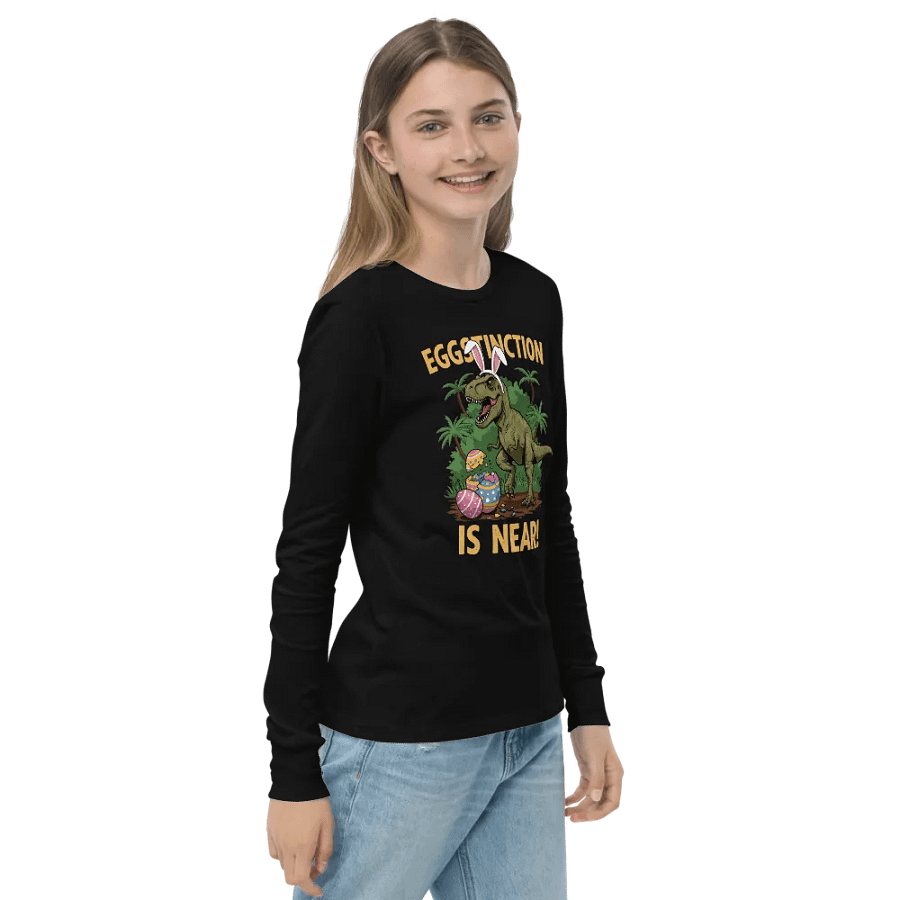 Funny Easter Dinosaur sweatshirt – Eggstinction Is Near Youth Long Sleeve product image (4)