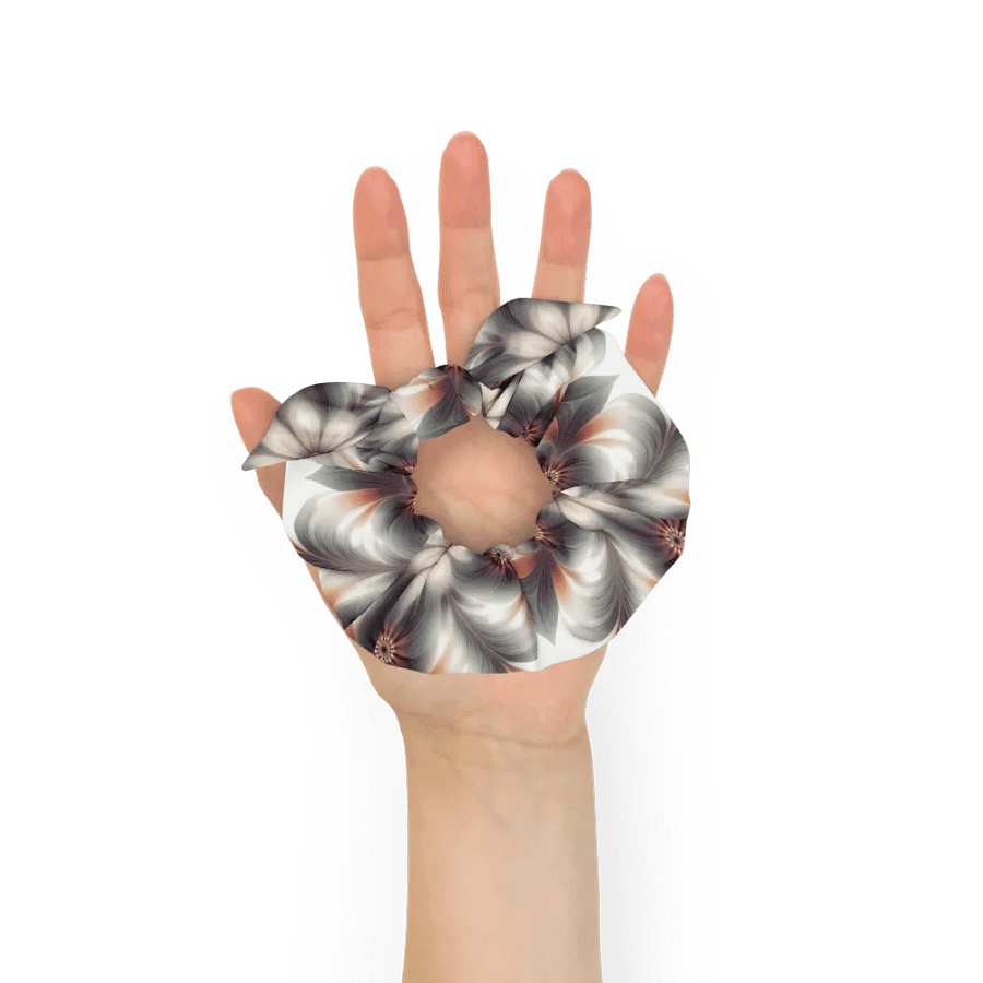 Hair Scrunchie - Geometric Floral Pattern in Pale Oranges and Greens product image (6)