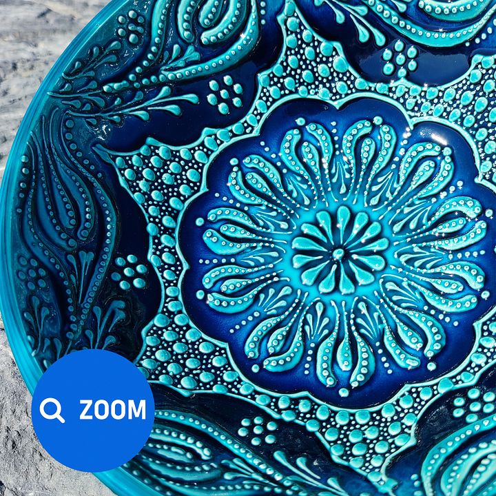 Turquoise Floral Elegance: Handcrafted 20cm Turkish Ceramic Bowl — handmade pottery, handmade ceramic, home decor, handmade gift product image (2)
