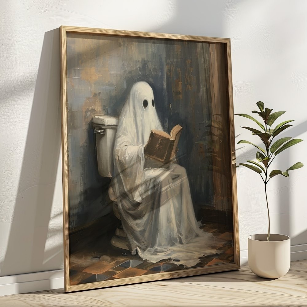 Ghost Reading a Book in Toilet Halloween Bathroom Wall Art Print product image (17)