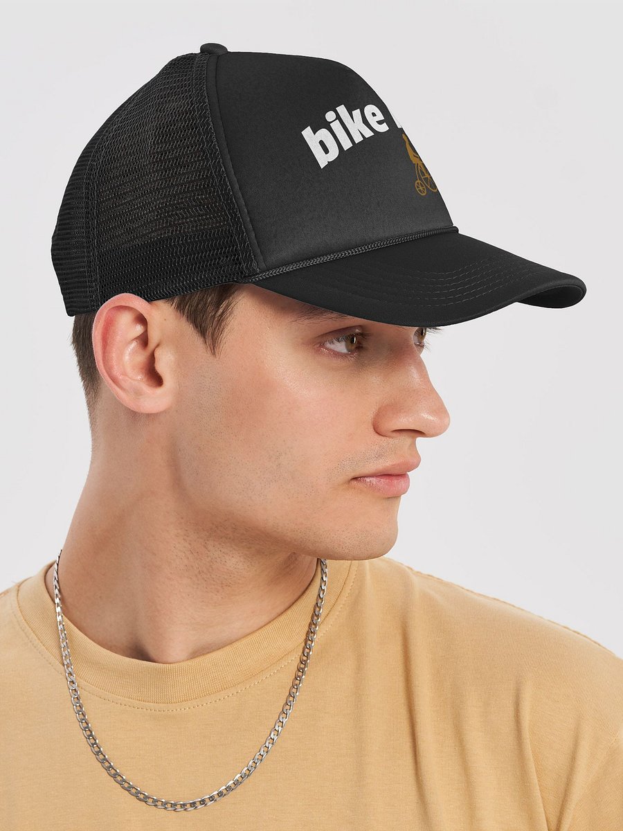Bike More trucker hat with vintage penny-farthing bicycle icon product image (6)