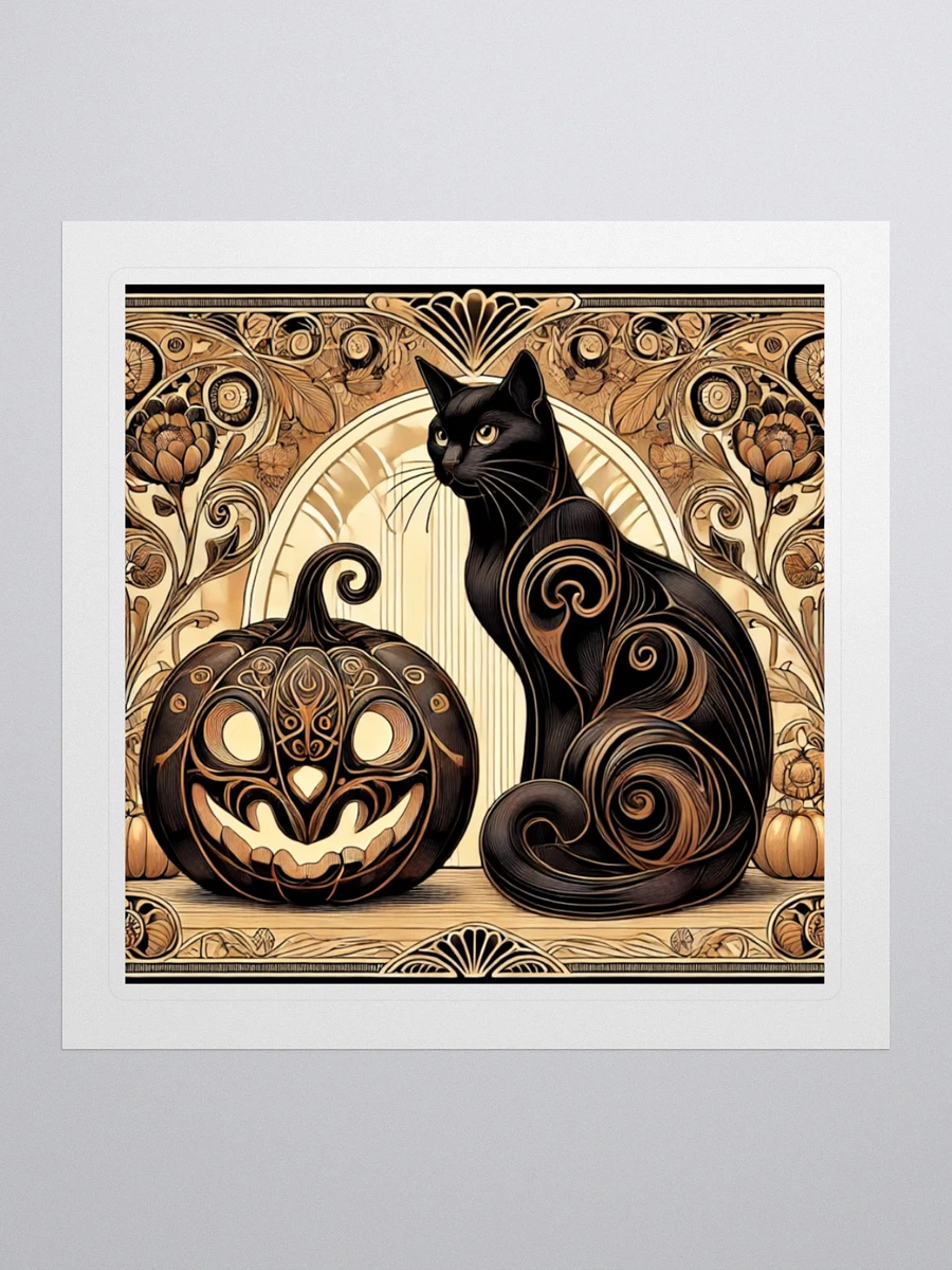 Art Nouveau Black Cat and Carved Pumpkin Vinyl Sticker – Halloween Elegance product image (1)