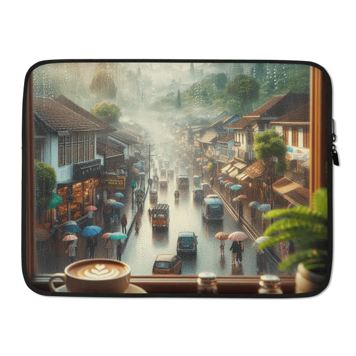 Rainy Day Hustle Laptop Sleeve | AI Design bandung city Indonesia product image (2)