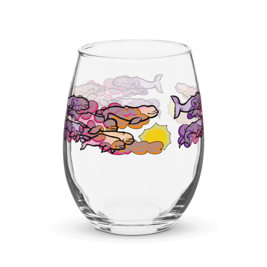 sunset beluga whales stemless wine glass product image (4)