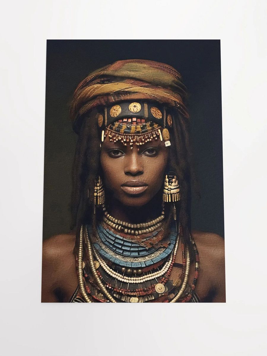 African Woman in Traditional Head Dress, Bronze & Blue Stone Jewelry Poster Print, Unframed product image (4)