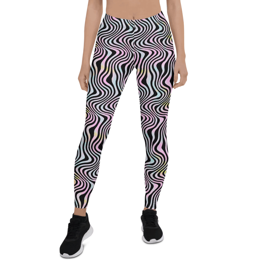 Leggings in wavy pink black and turquoise design product image (1)