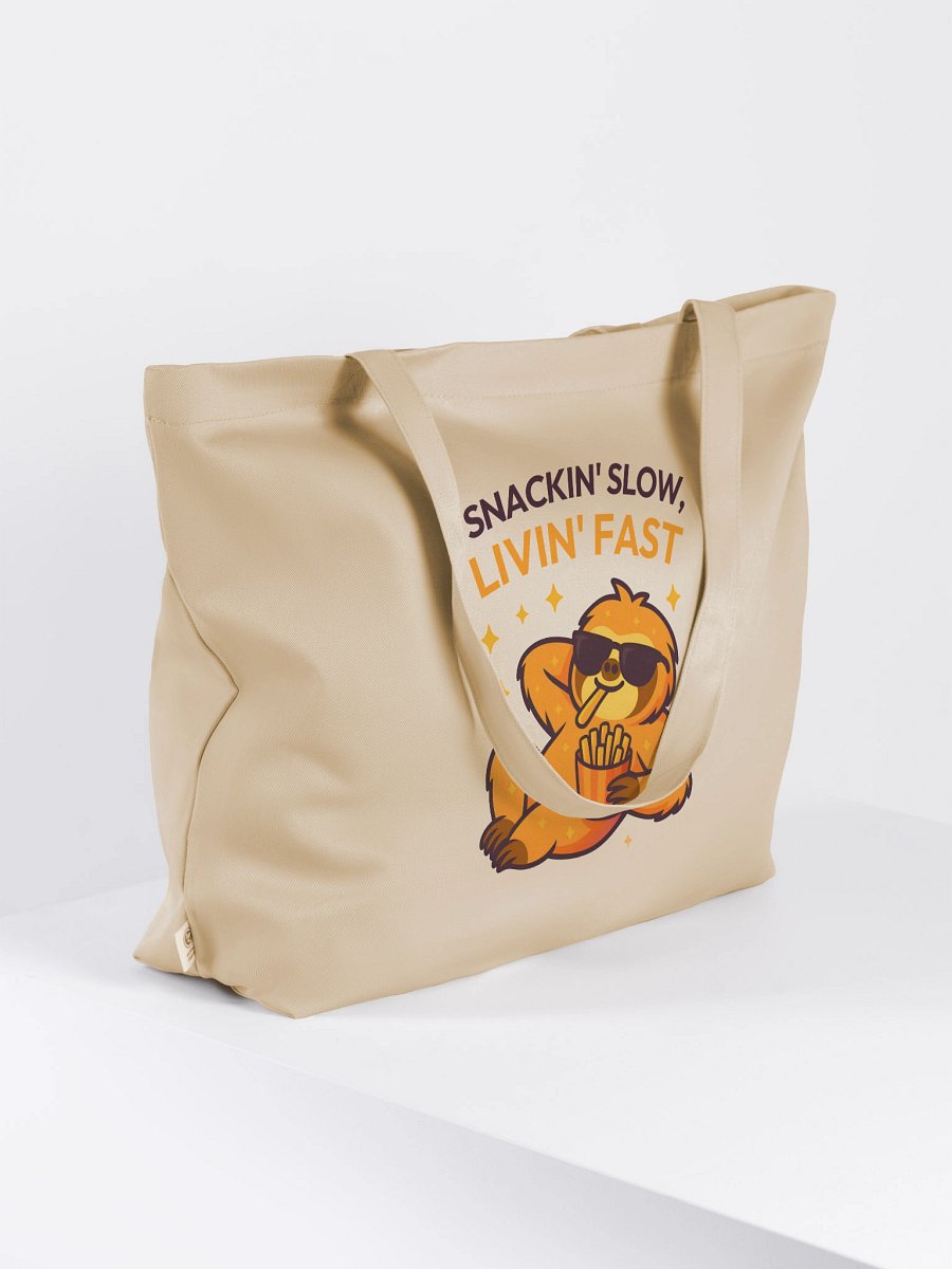 Snackin' Slow, Livin' Fast – Funny Sloth Tote Bag (Double-Sided Print) | Organic Cotton Tote – Sloths Having Snacks Collection product image (4)