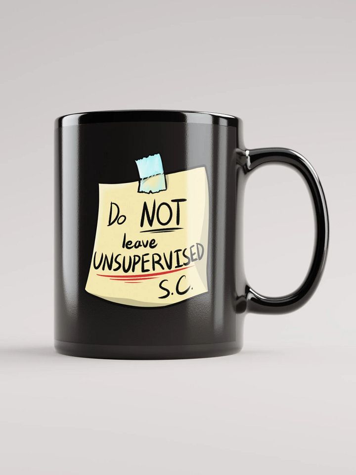 Unsupervised Warning Black Glossy Mug product image (1)