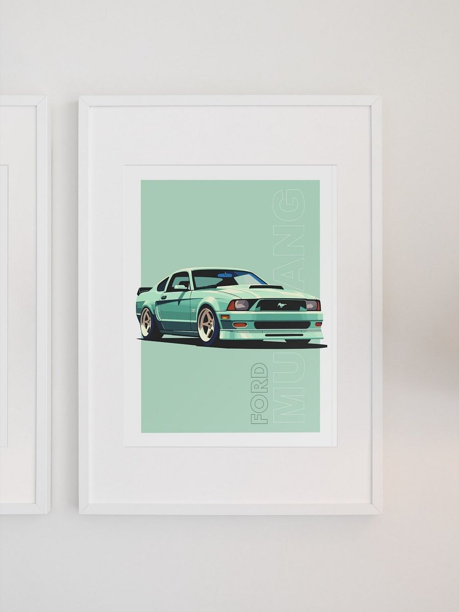 Vintage Ford Mustang GT Art Print, Classic Muscle Car Poster, Retro Automotive Wall Art, American Muscle Car Enthusiast Gift, Car Collector product image (1)