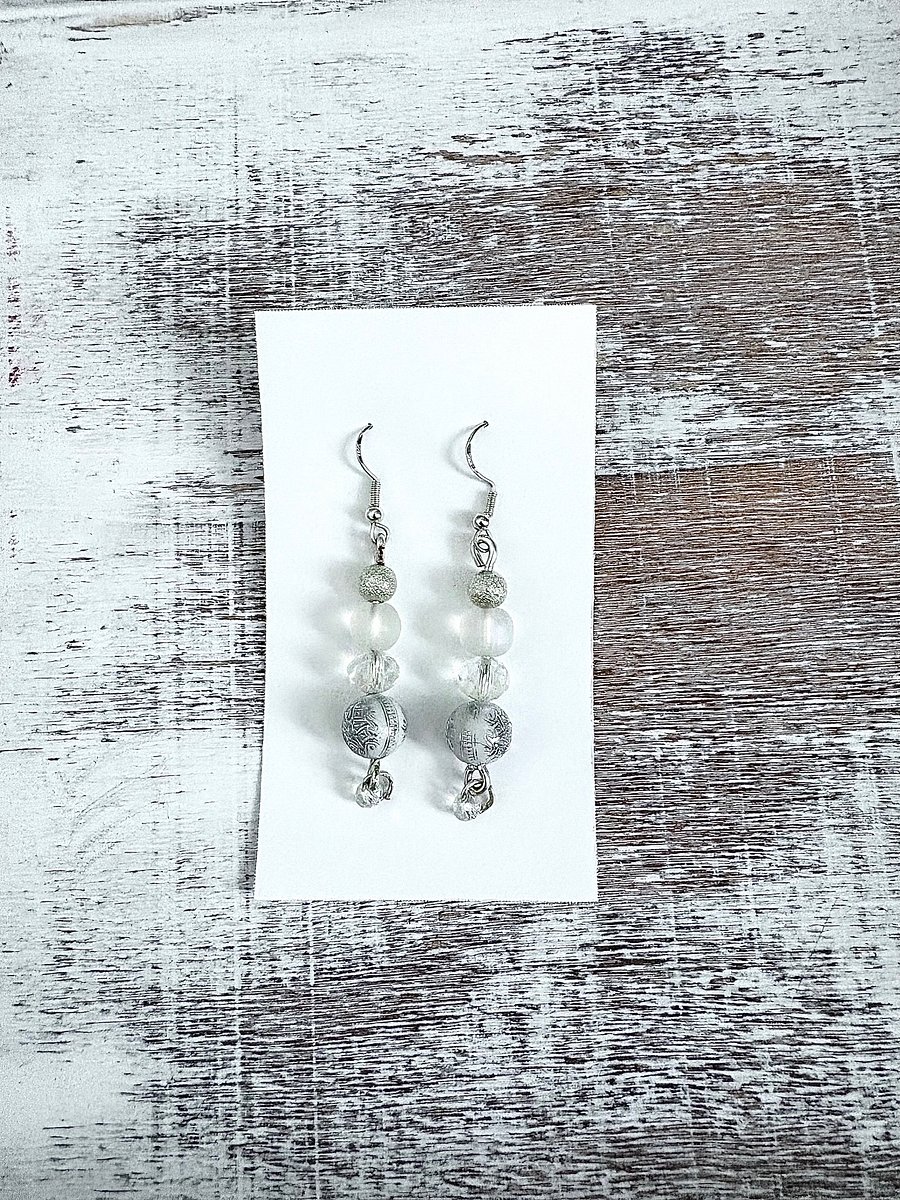 Handmade White & Silver-Tone Pillar Earrings | Monique Faella Designs™ | MFD-00101 product image (2)