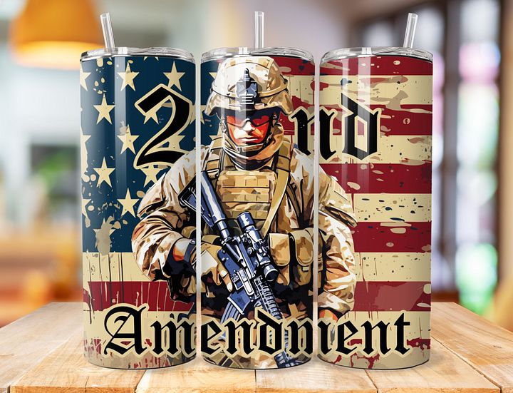 2nd Amendment 20 oz Stainless Steel Tumbler – Patriotic Military Design product image (1)
