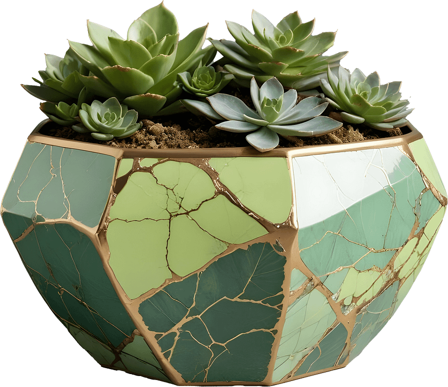 Kintsugi Harmony – Geometric Green Succulent Planter PNG product image (1)