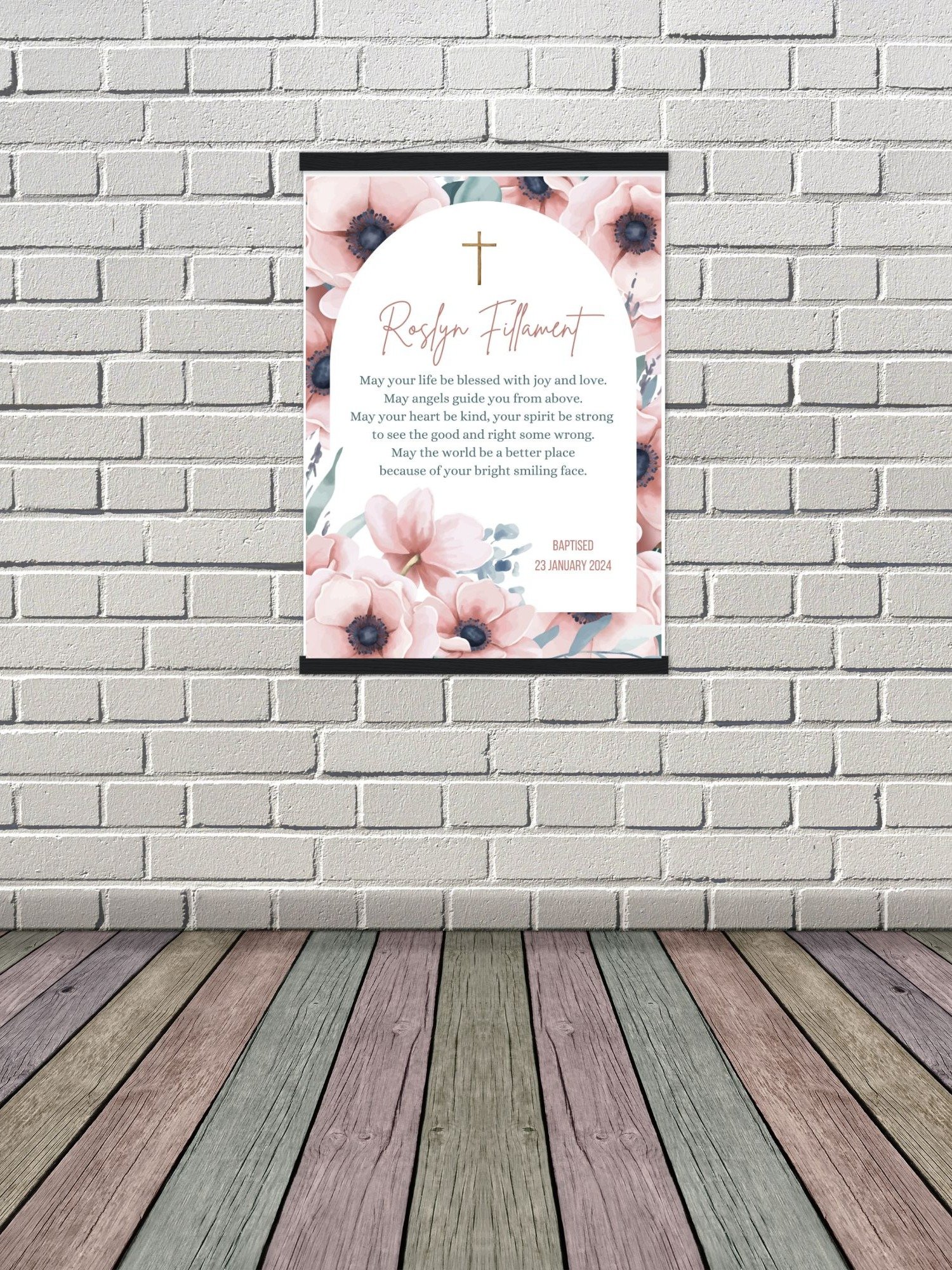Pink Floral Arch Border Baptism Canva Template product image (8)