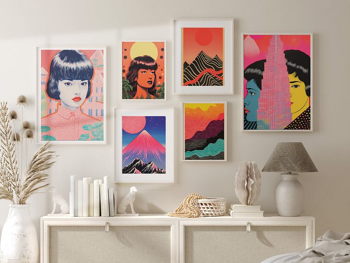 Vintage Japanese Lithograph DIGITAL Print Set of 6 product image (1)