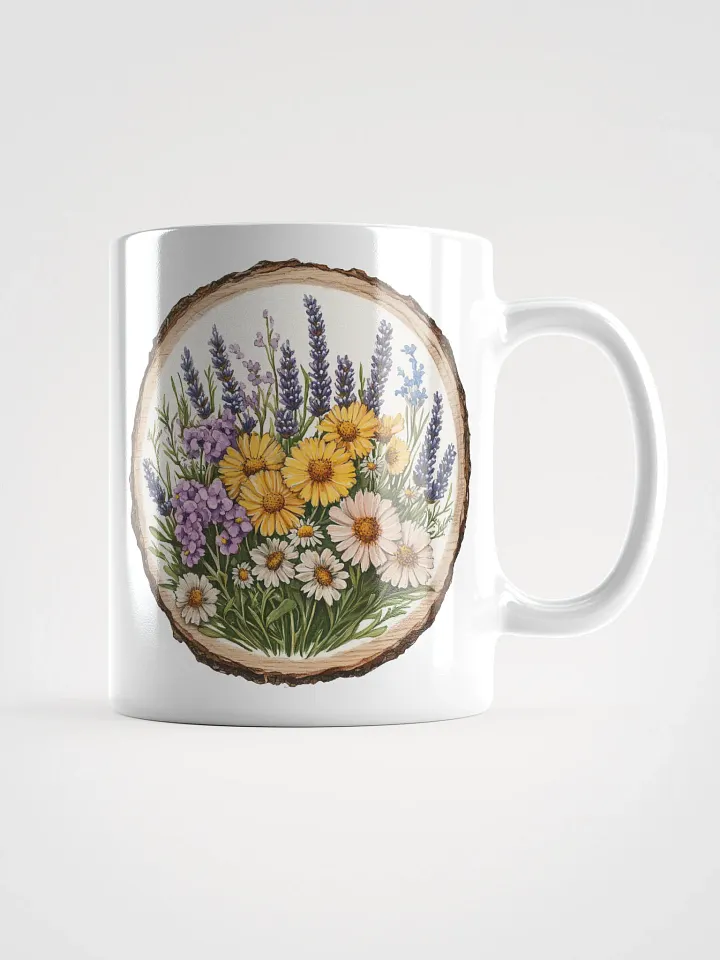 Wildflower Field Round Wood Art Ceramic Mug product image (1)
