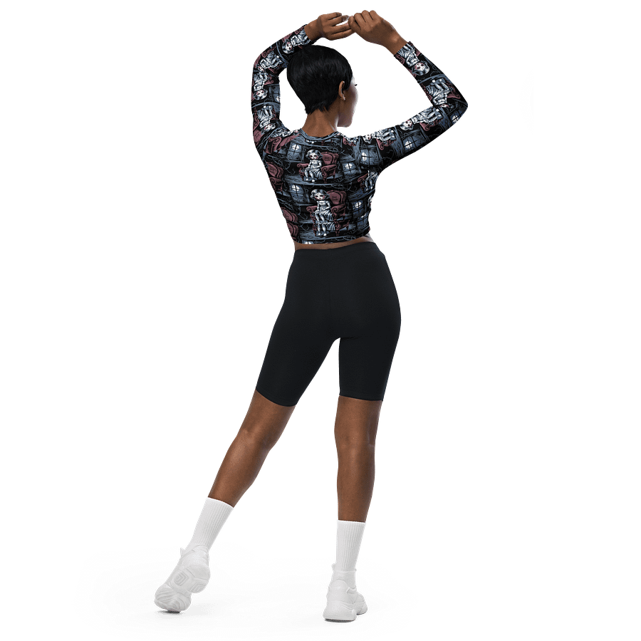 Midnight Veil Designs Gothic All-Over Print Long Sleeve Crop Top - Lost Souls Black product image (5)