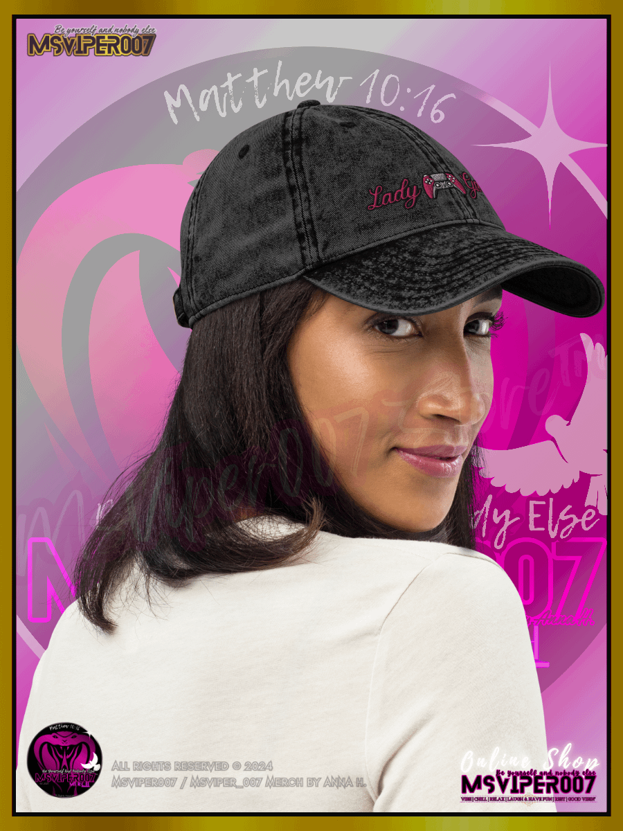 Vintage Cap [ Embroidered Design(s) ] - MsViper007's " Lady Gamers [flamingo]" Vintage Cotton Twill Cap by Anna H. product image (10)