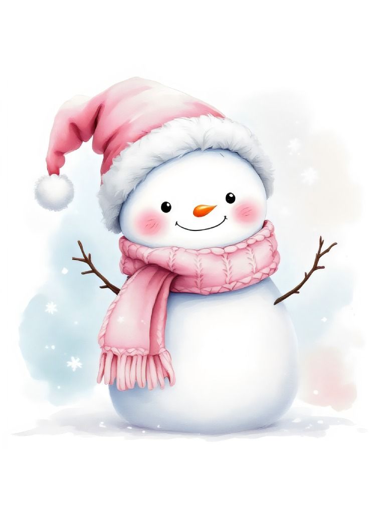 15 Pink Snowman watercolor Clipart Designs - Cute Snowman Clipart - Christmas Clipart Set product image (3)