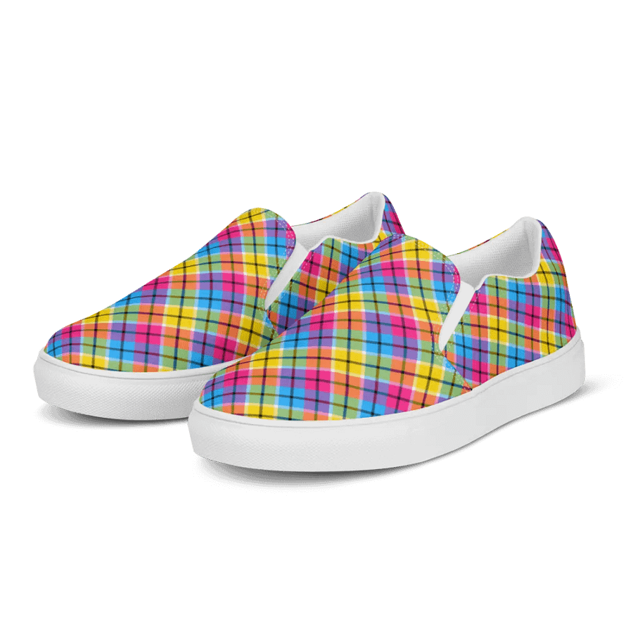 Hot Pink, Turquoise, and Yellow Plaid Women's Slip-On Shoes product image (3)