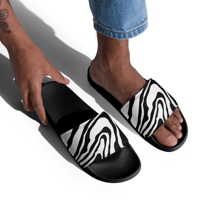 B/W Monochrome Printed Waves Men's Slides product image (3)