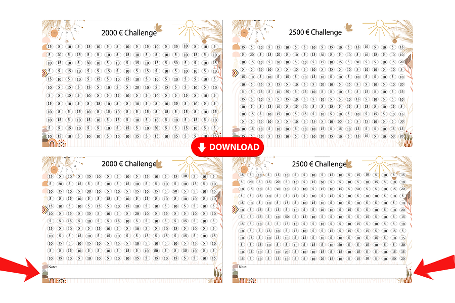 2000 Euro Challenge, 2500 Euro Challenge, Sparhilfe, Bundle, Sofortdruck, Sparchallenge Instant Download Set, A4, A5 Planer Einlagen, Sparen product image (3)