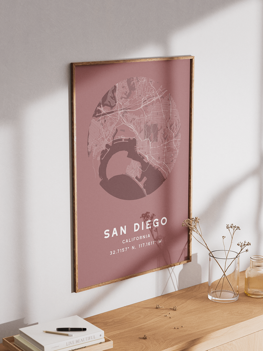 San Diego Street Map Poster – Red Minimalist Circular City Art product image (3)