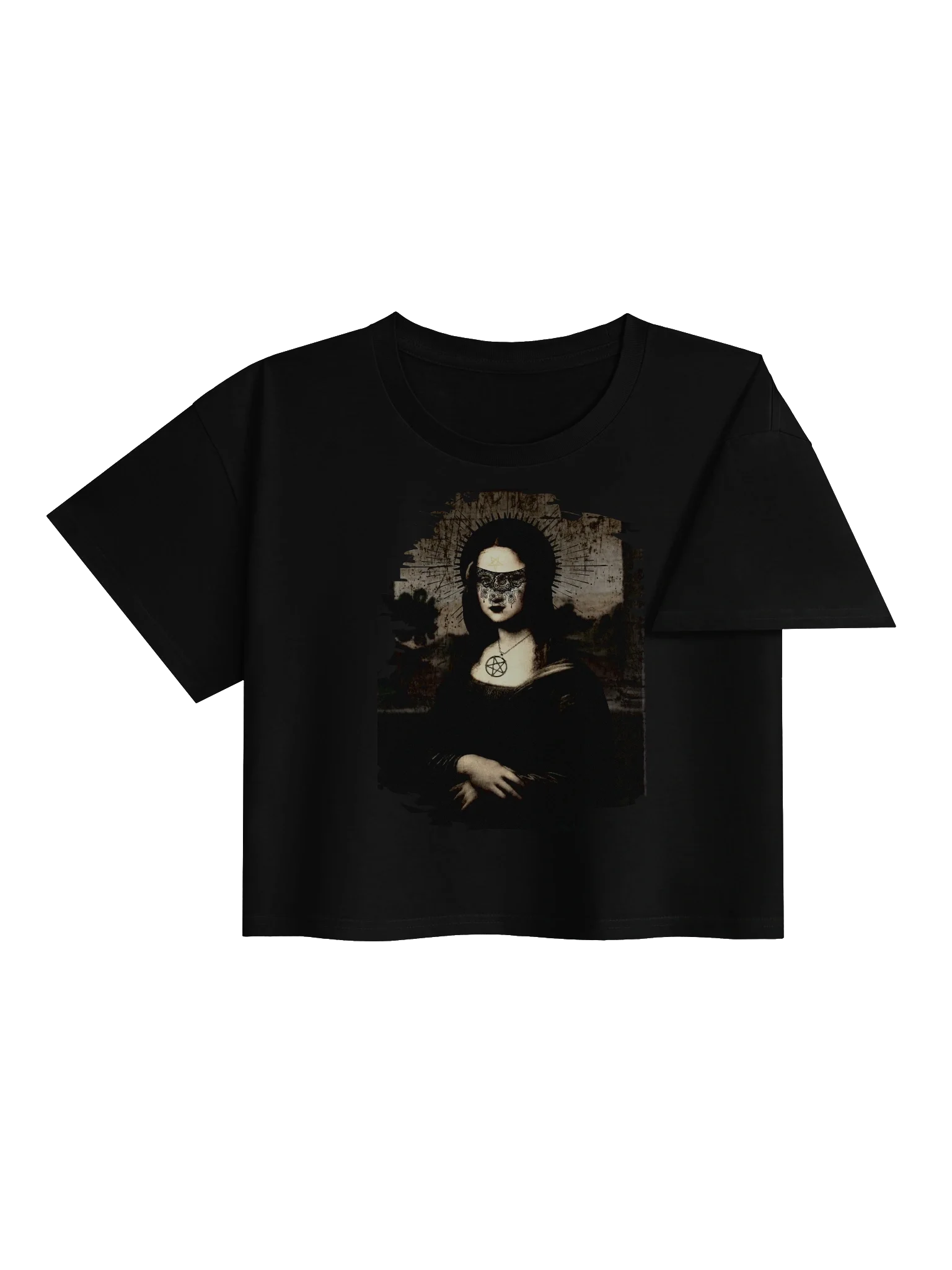 Occult Mona Lisa with Lace Eye Veil - Women's Premium Crop Top product image (4)