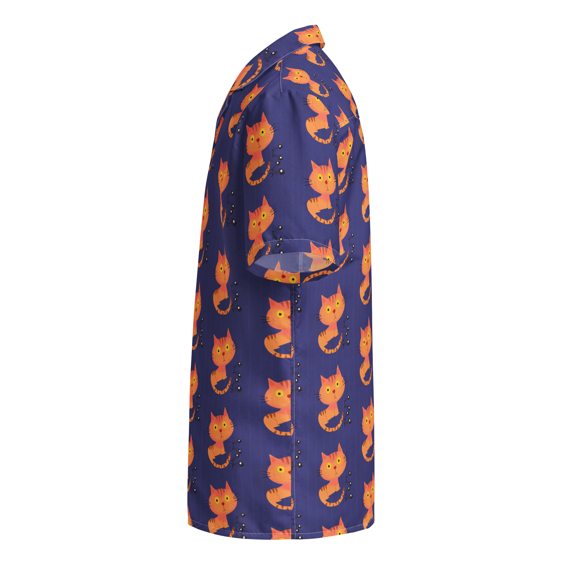 Feasting Ginger Kitty Button-Down Hawaiian Shirt - Blue product image (3)