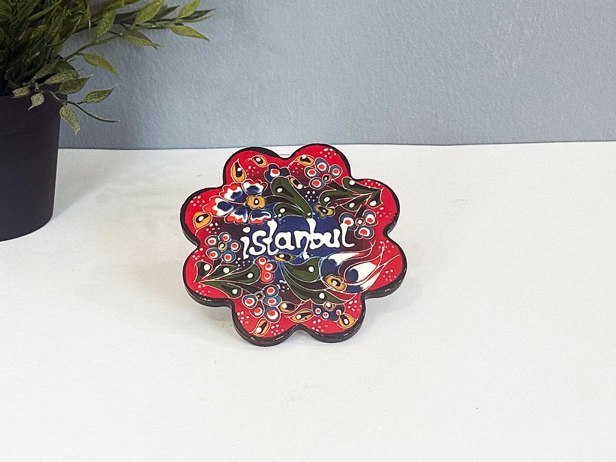 Ceramic coasters (11 cm, red) — handmade pottery, handmade ceramic, home decor, handmade gift, Turkish ceramic product image (3)