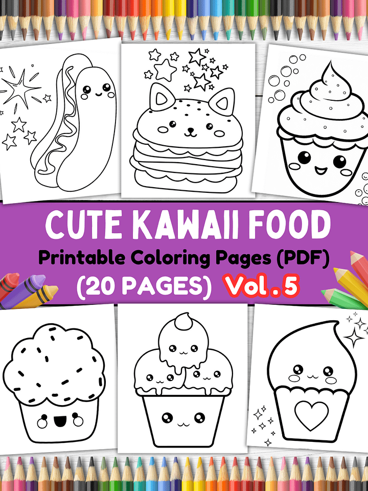 20 Cute Kawaii Food Coloring Pages#5 (PDF Coloring Pages) product image (1)