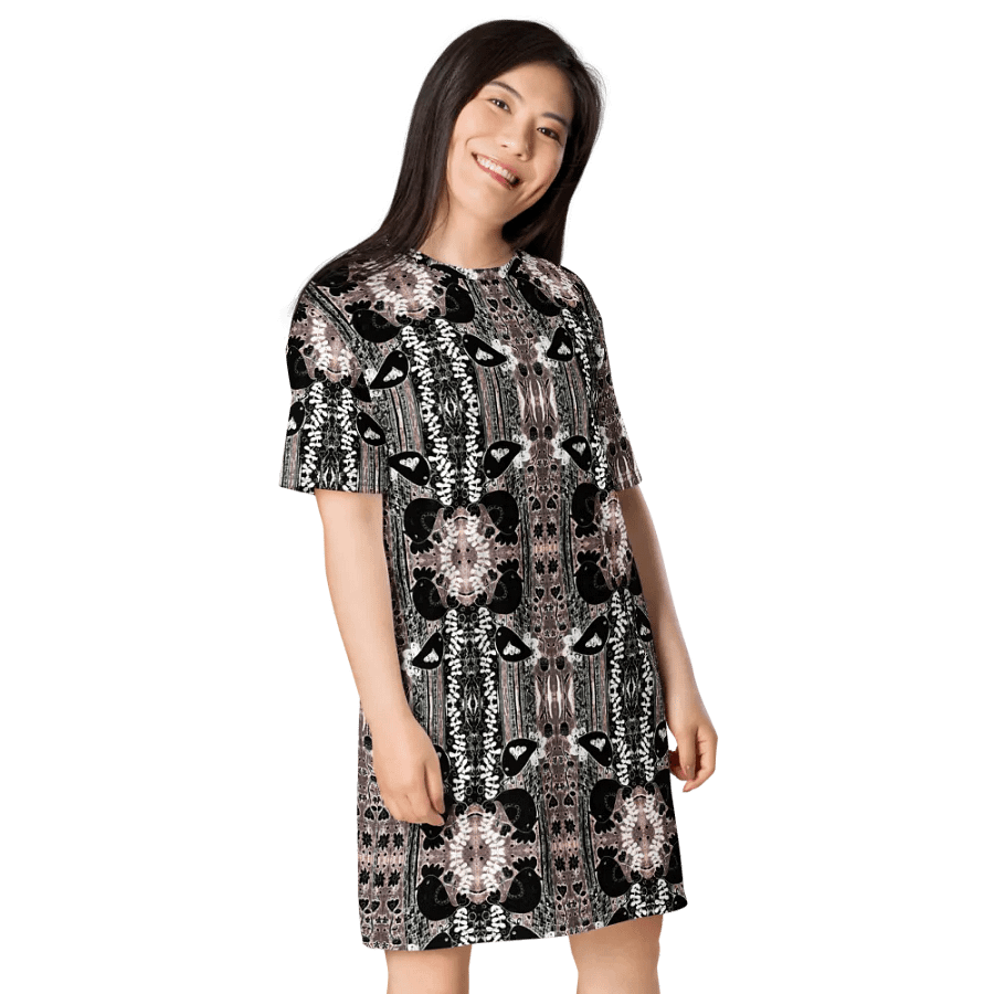 Abstract Floral Birds Ladies T Shirt Dress product image (6)