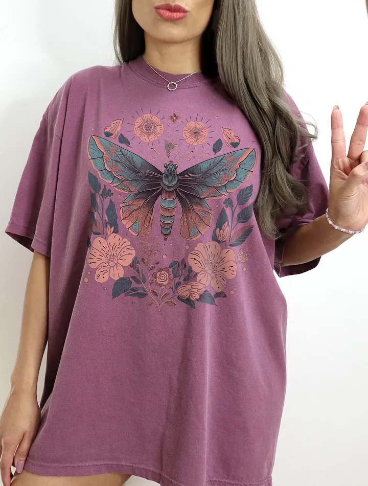 Luna Moth and Floral Elements Cottagecore Aesthetic T-Shirt | Cottagecore, Forestcore, Fairycore, & Goblincore Shirt Design product image (1)