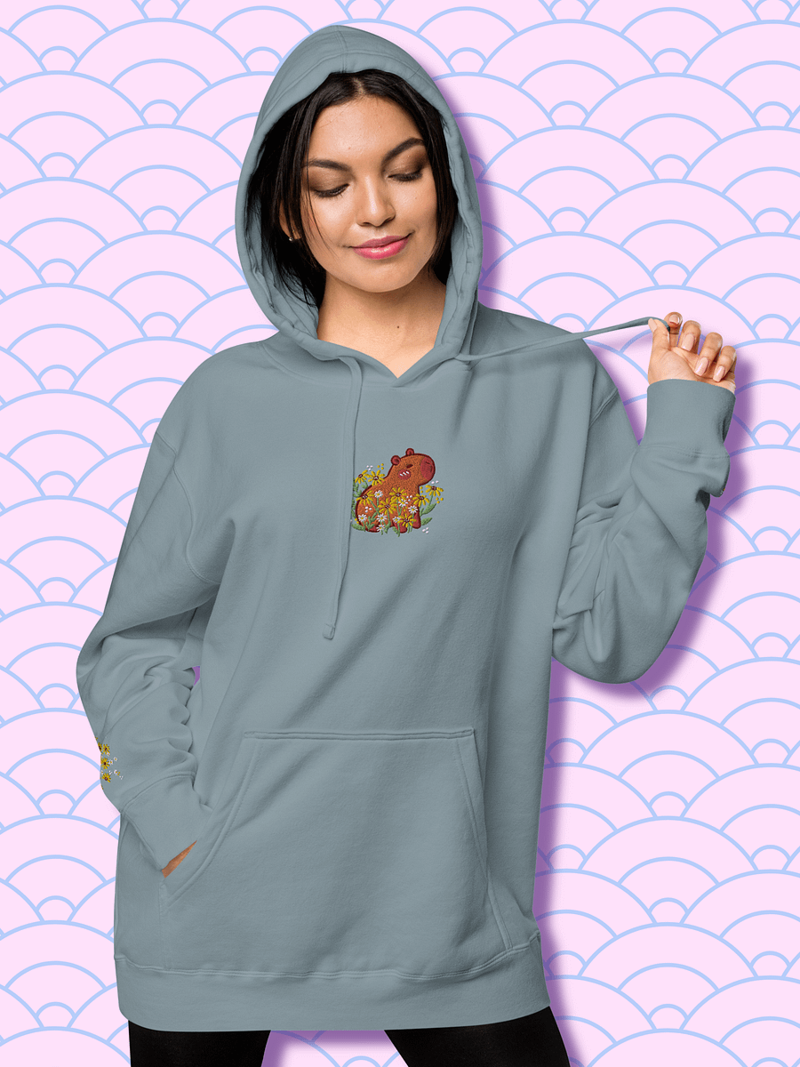Cute Capybara and Daisy Flower Embroidered Hoodie product image (5)