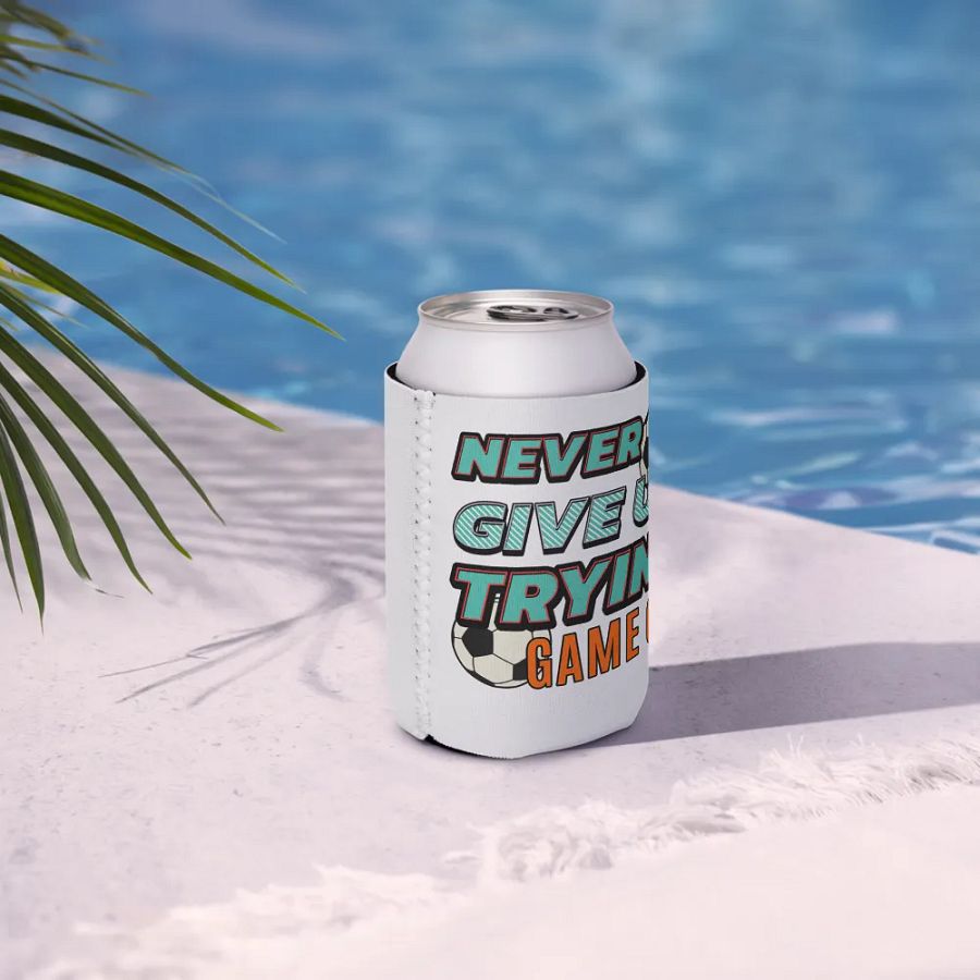 Never Give Up Trying Game On! Soccer Can Cooler product image (7)