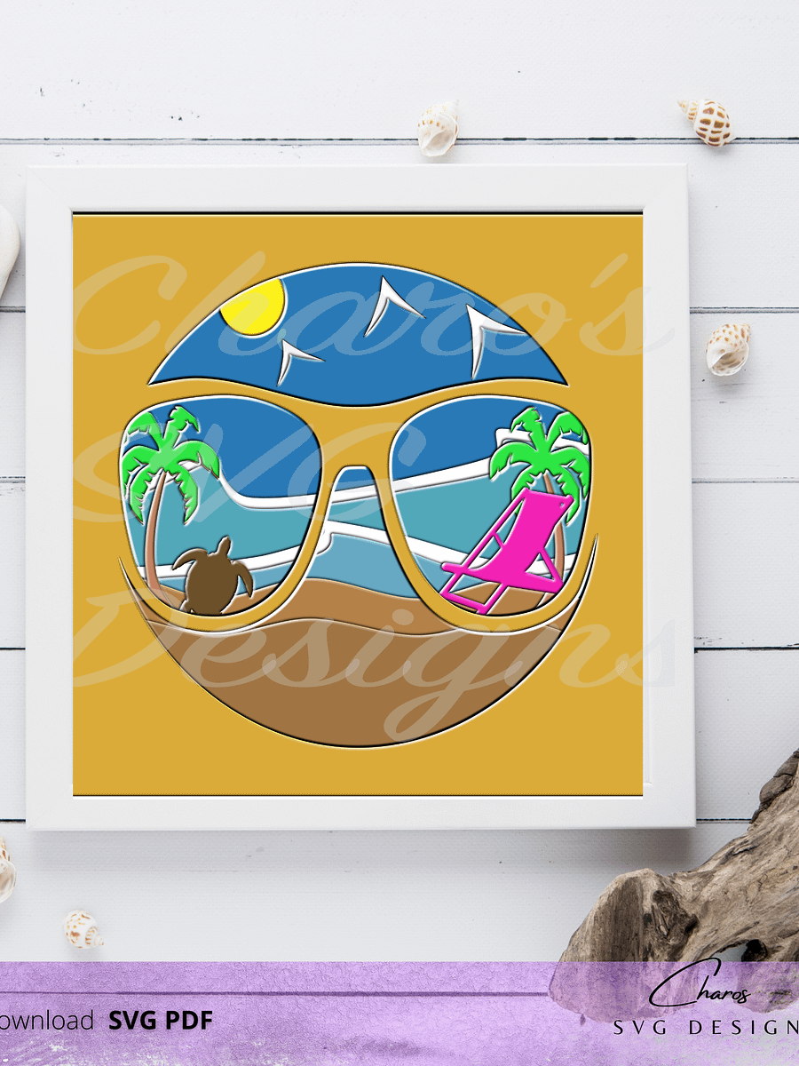 3D Summer Beach Shades SVG Layered Shadow Box Design product image (3)