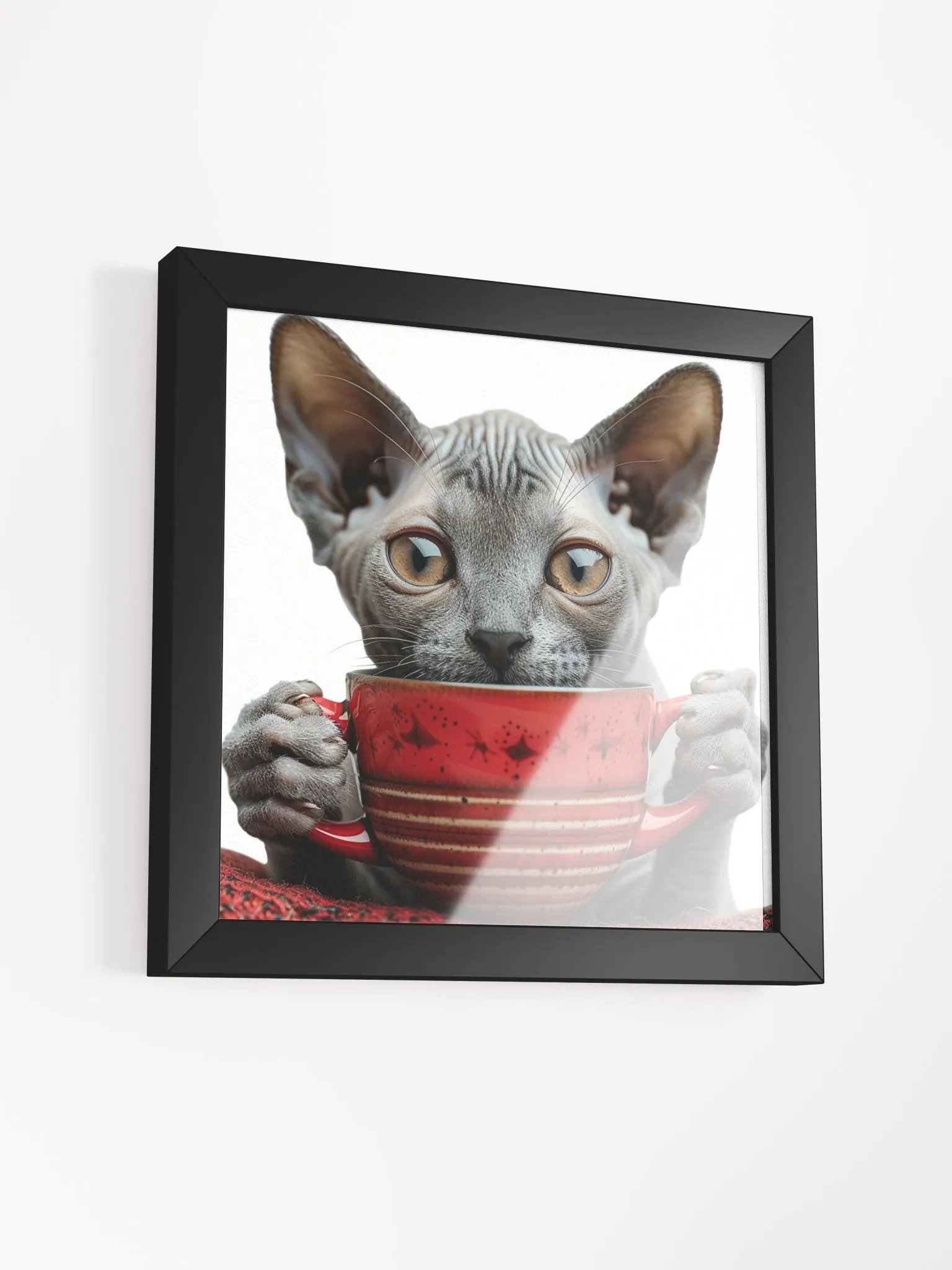 Coffee Lover Cute Grey Hairless Sphynx Kitten Art product image (30)
