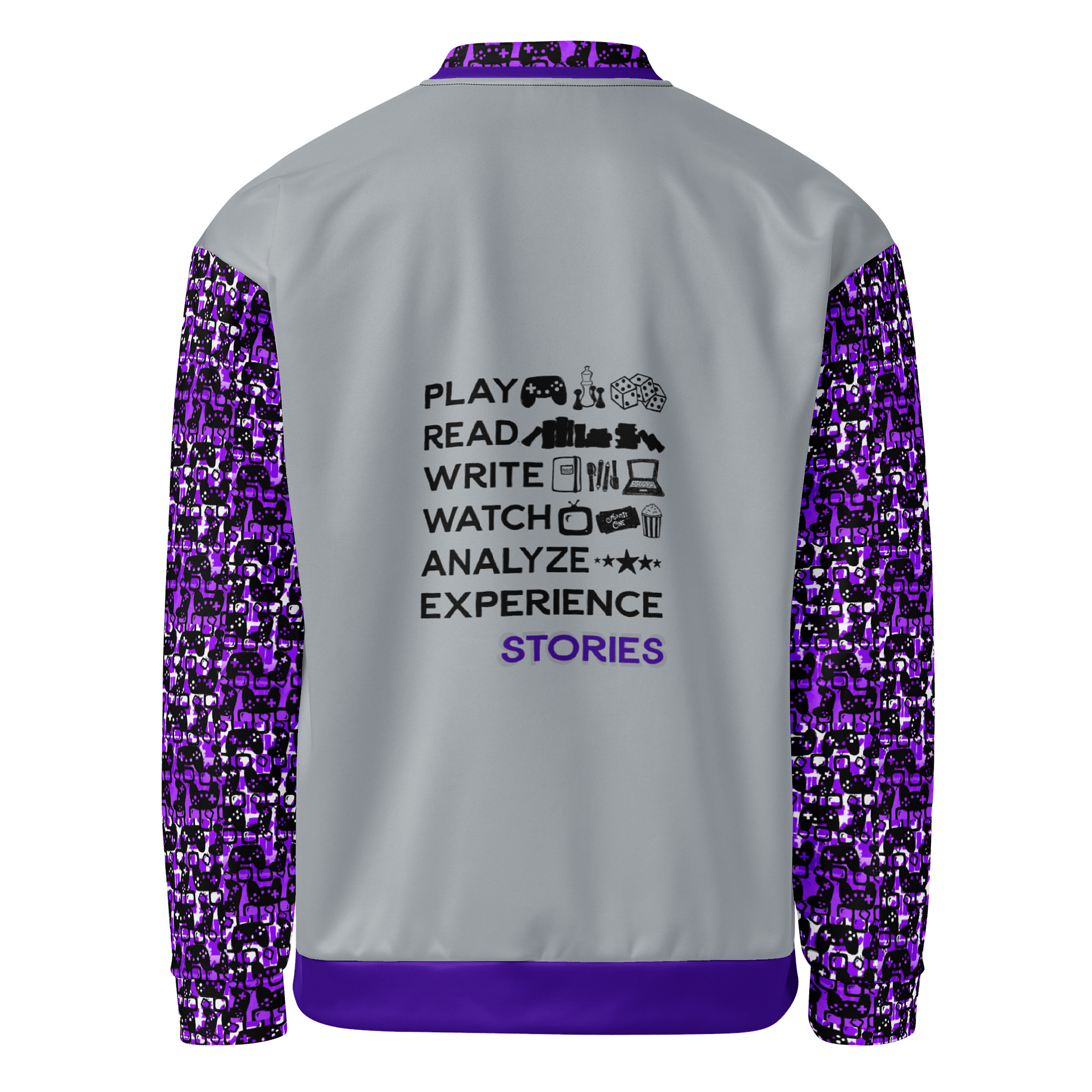 Experience Stories Unisex Bomber Jacket (Purple, Gray, and Black) product image (3)