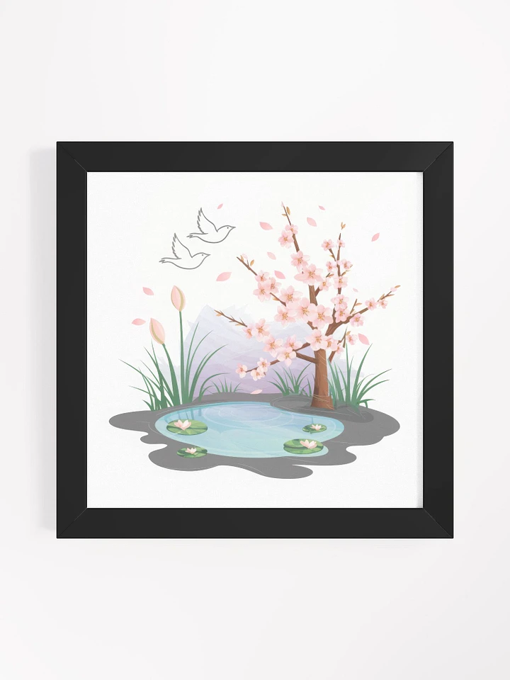 Cherry Blossom Pond Serenity Watercolor - Framed Poster product image (1)