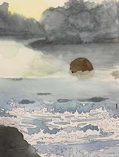 “The Morning Commute”
Watercolor and ink on canvas
Trying to branch out a bit.  I’ve done this one on a watercolor canvas and...