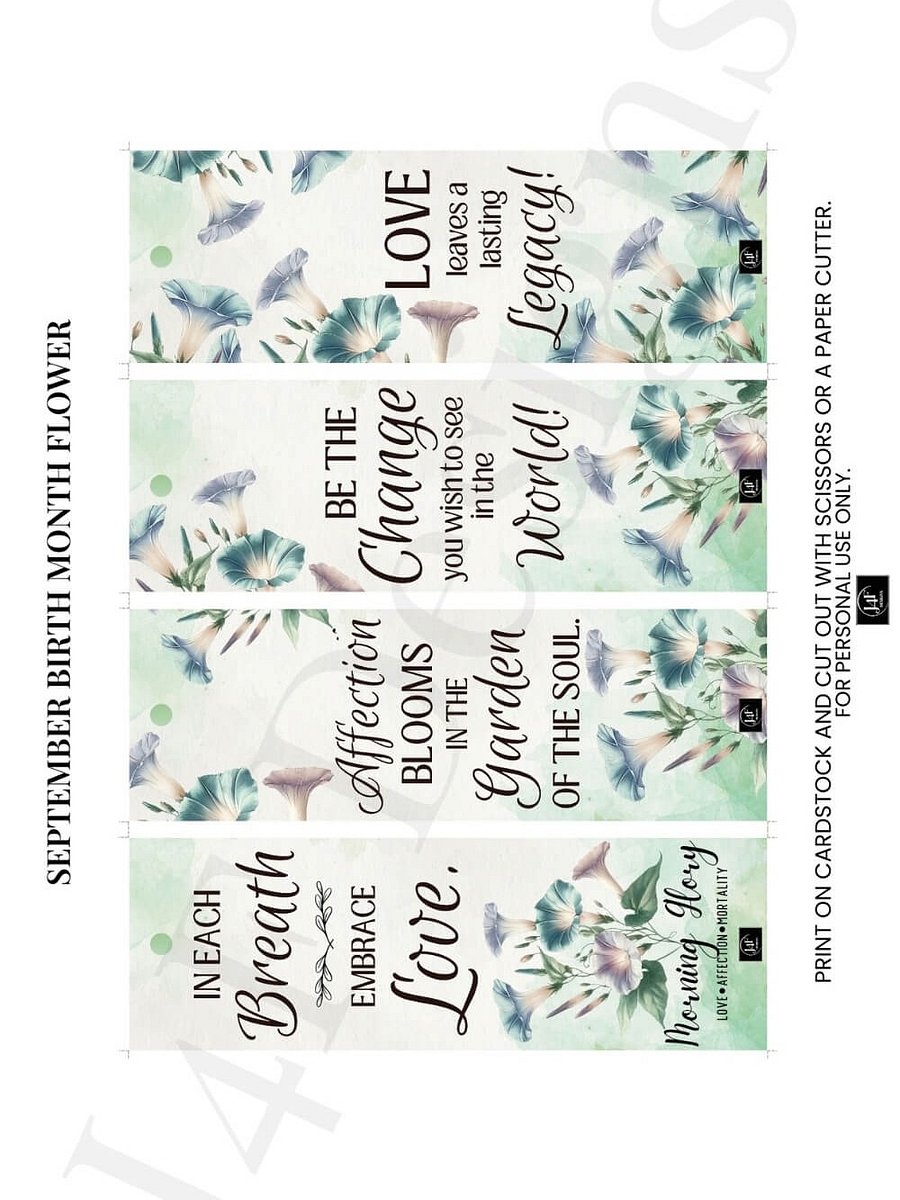 FREE Morning Glory Bookmark Printable, Inspirational Sayings With September's Birth Month Flower product image (4)