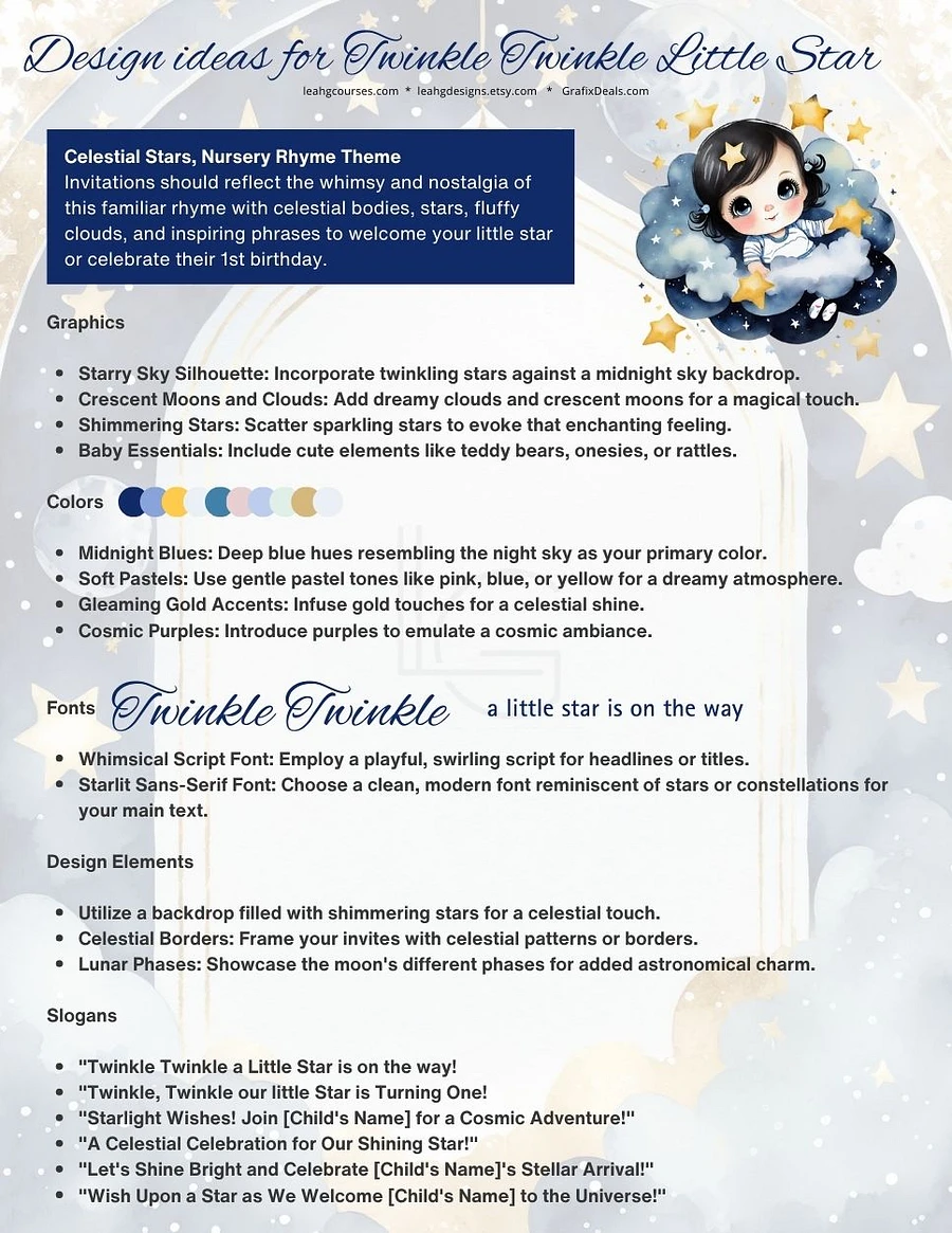 Twinkle Little Star Baby Shower and 1st Birthday Invitation Graphics Bundle product image (4)