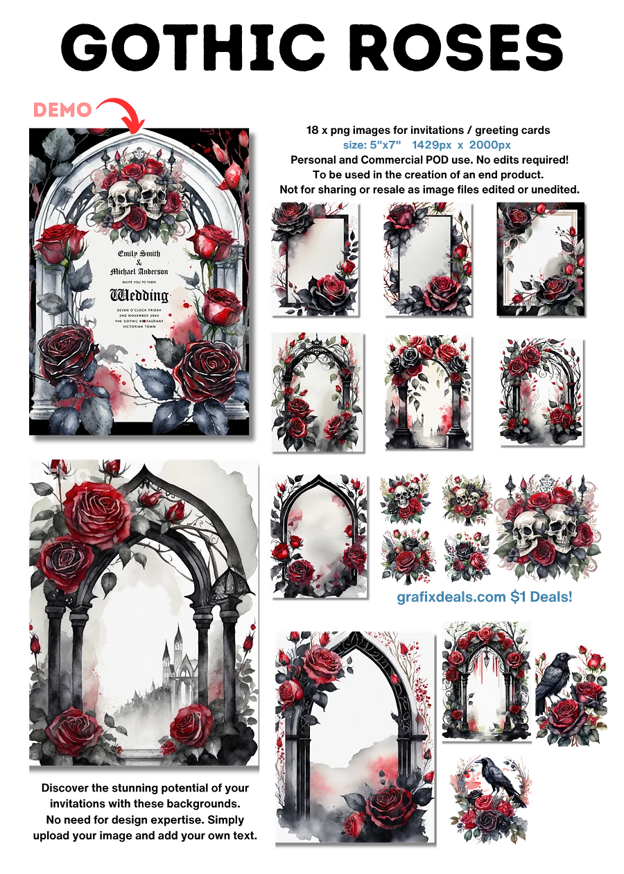 Gothic Red White and Blue Roses - 3 Bundles product image (3)