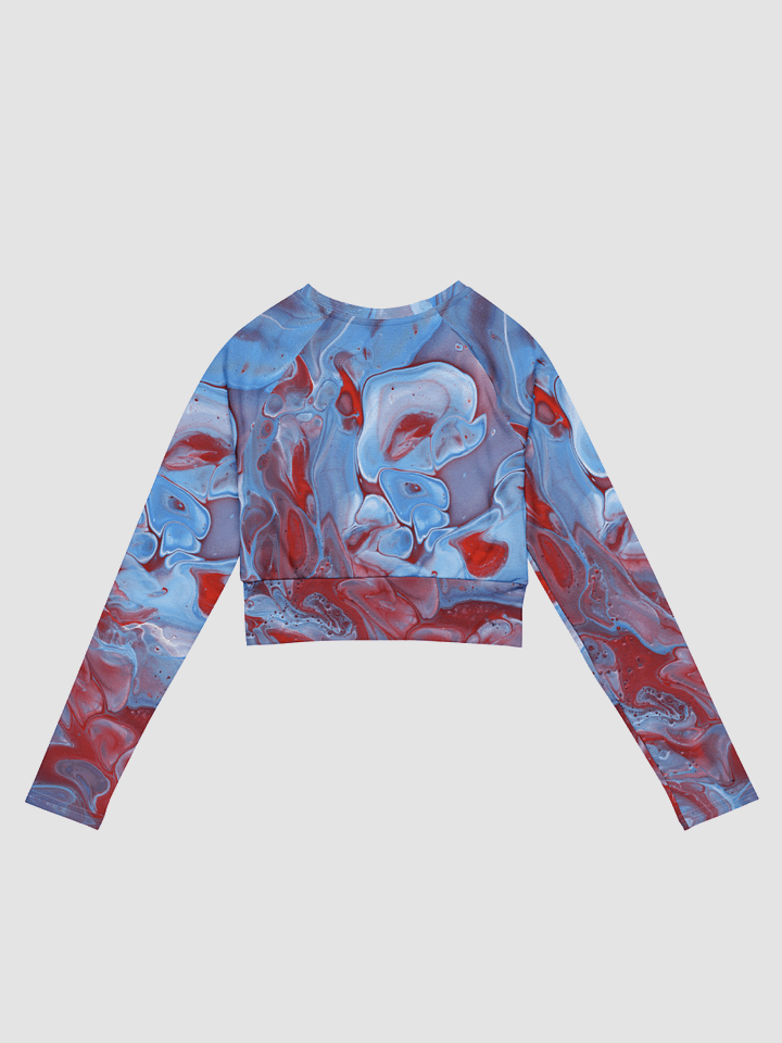 Neon Blue Fluid Acrylic All-Over Print Long Sleeve Crop Top product image (2)