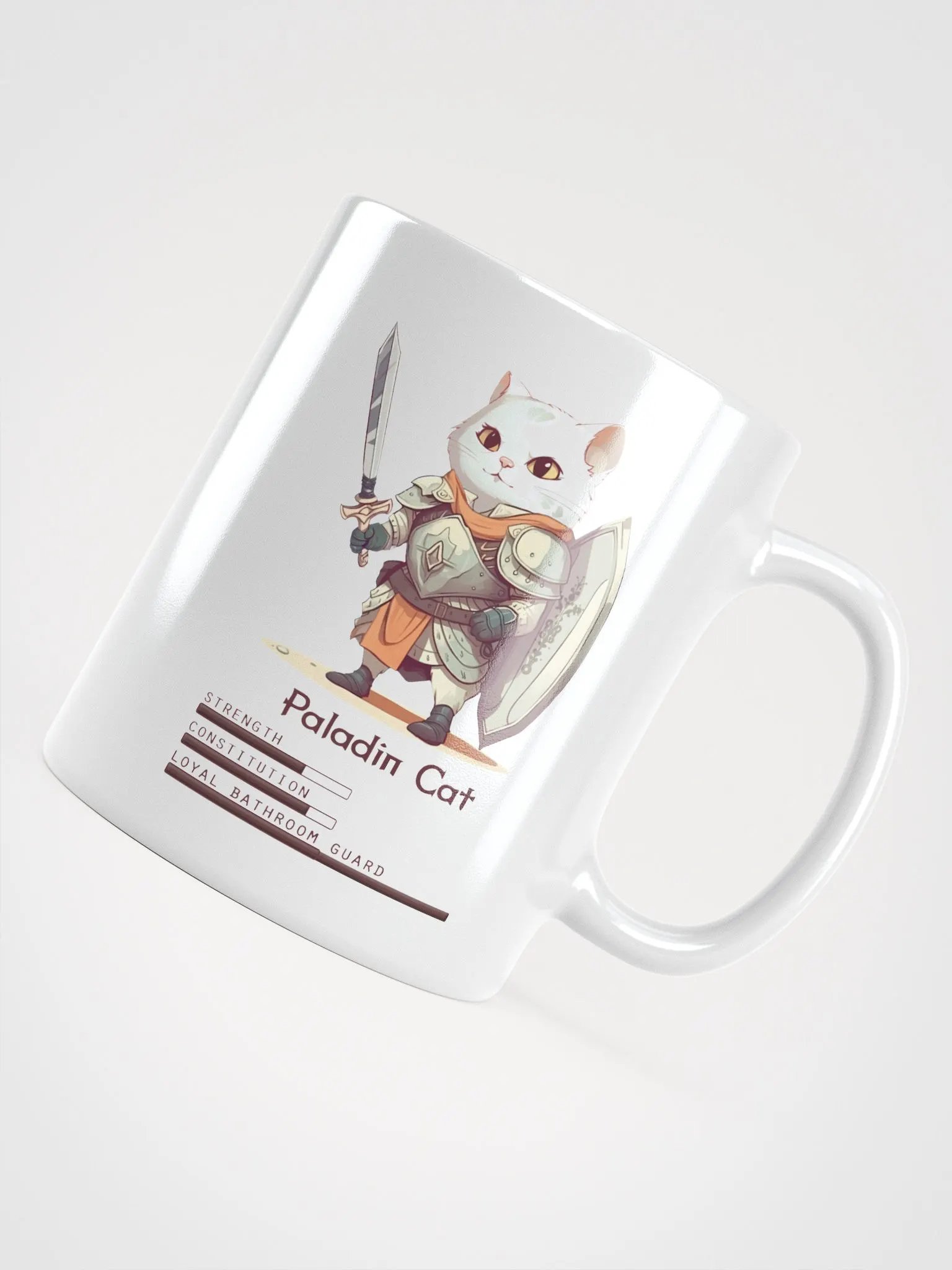 RPG Paladin Cat white ceramic mug 11oz 15oz 20oz for gamers and cat lovers product image (12)