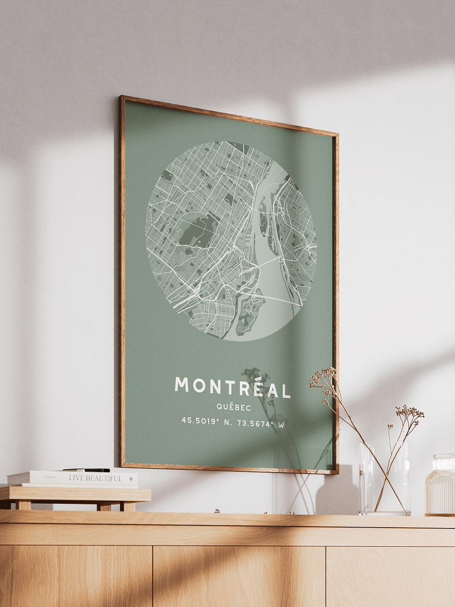 Montreal Street Map Poster – Sage Green Minimalist Circular City Art product image (2)
