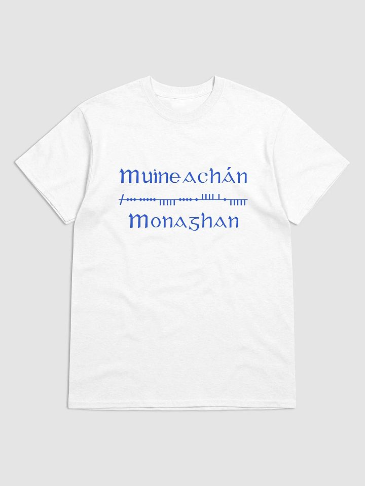 Monaghan/Muineachán Scholastic style Ogham white printed T-shirt product image (1)