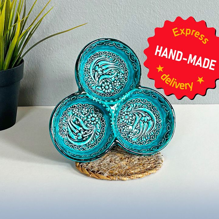 Ceramic snack dish, turquoise/green/emerald — handmade pottery product image (1)
