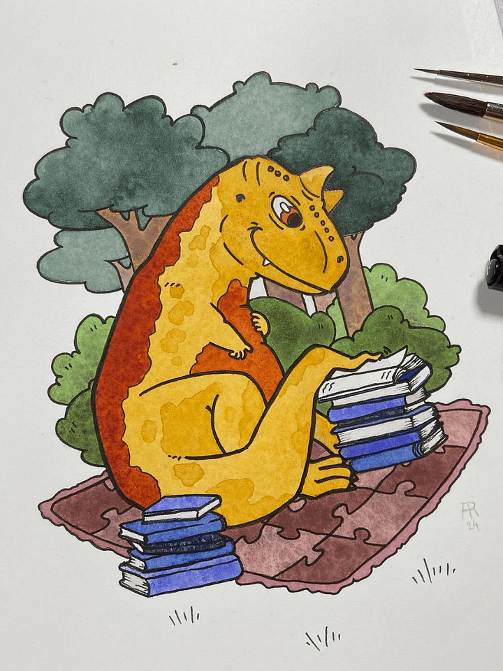 original painting : bookish carnotaurus product image (1)