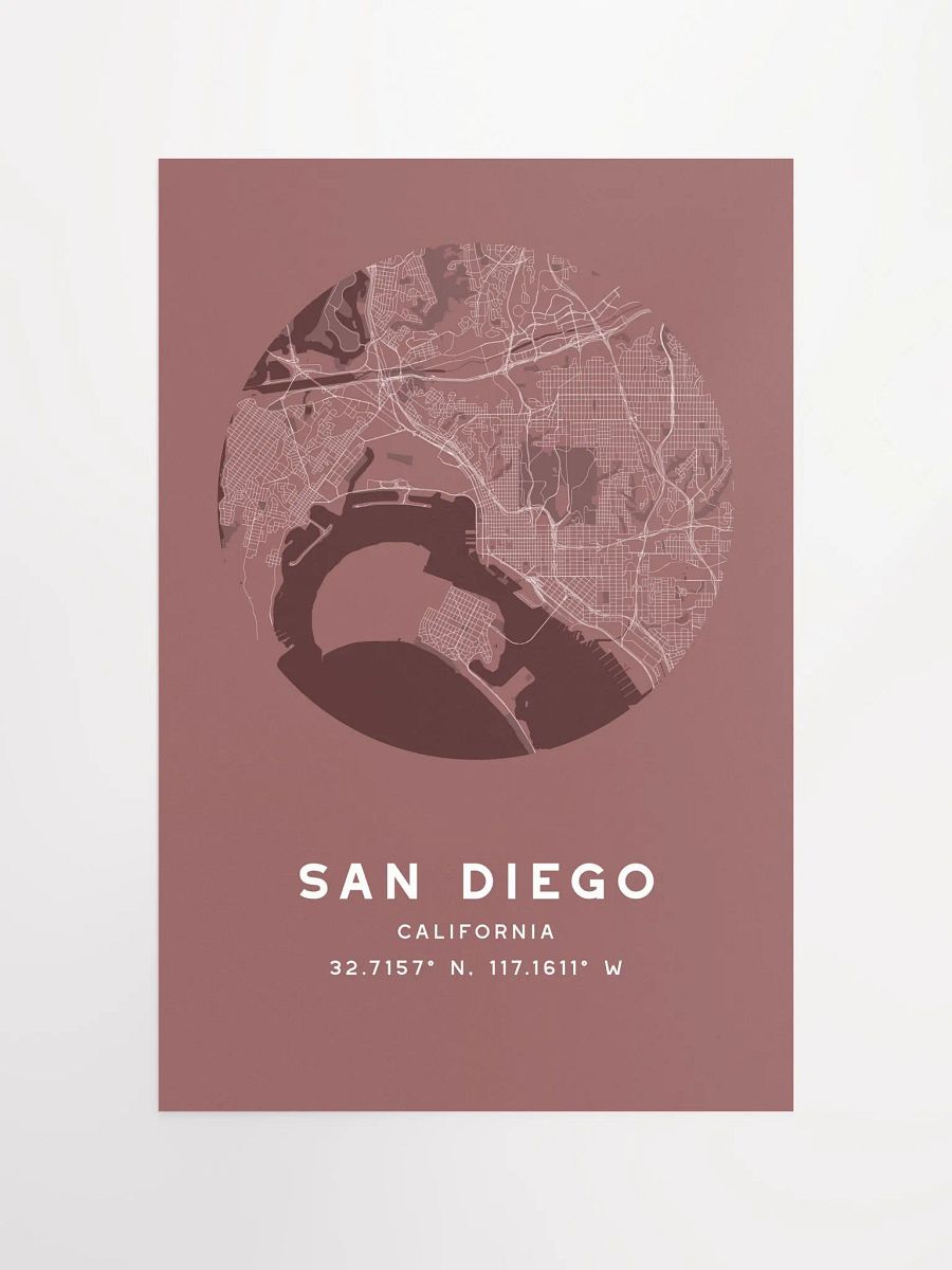 San Diego Street Map Poster – Red Minimalist Circular City Art product image (4)